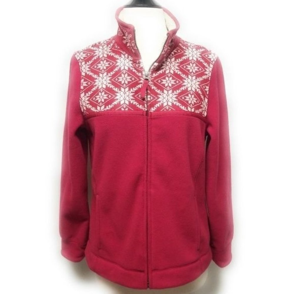 LL Bean Hot Pink Fair Isle Full Zip Fleece Jacket Size XS